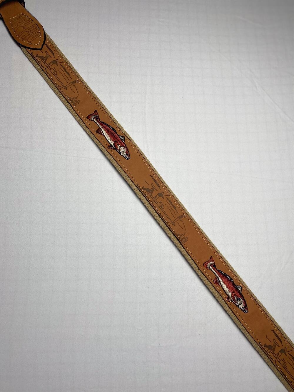 Zep-Pro Redfish Embroidered Canvas Belt w/ Tan Leather Tabs • Men’s 32